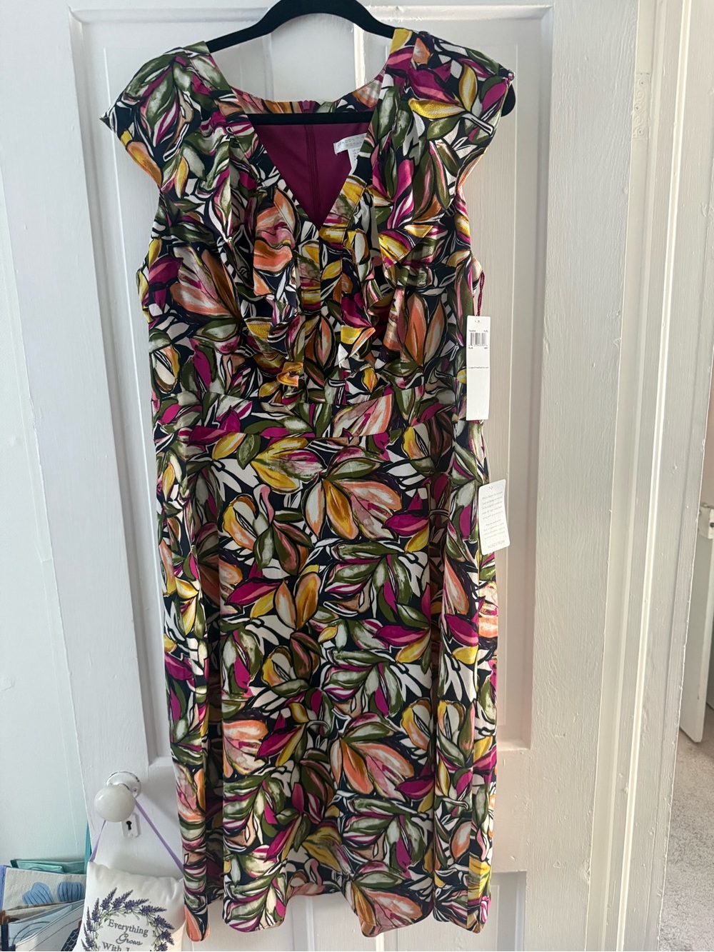 London Times Floral Midi Dress in Pink, Orange, Green, Yellow